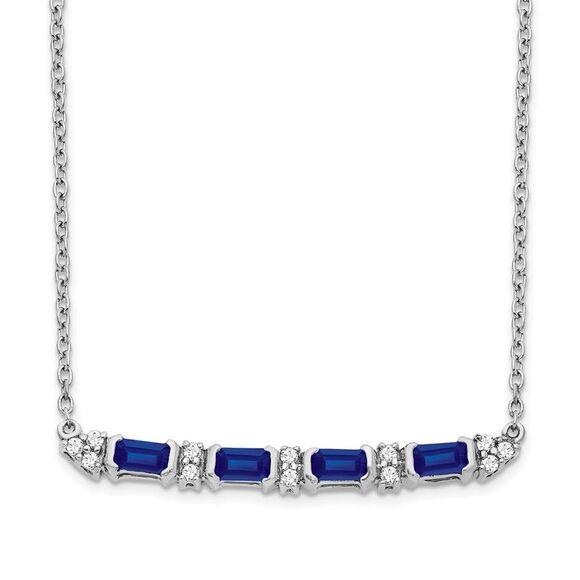 Kazi Luxury 14k White Gold Sapphire and Diamond 18in Bar Necklace
